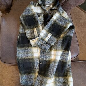 Steve Madden Plaid Shacket in Black, Green, Gray & Cream